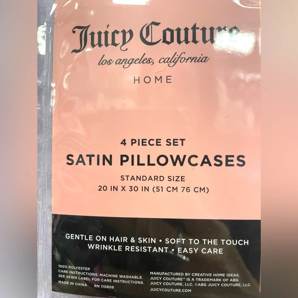 4 Juicy Couture Satin Pillowcases Solid 2 Lavender / 2 Pink Standard NEW NIP